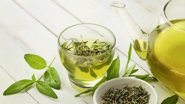 Green tea enjoyed in a stylish cafe
